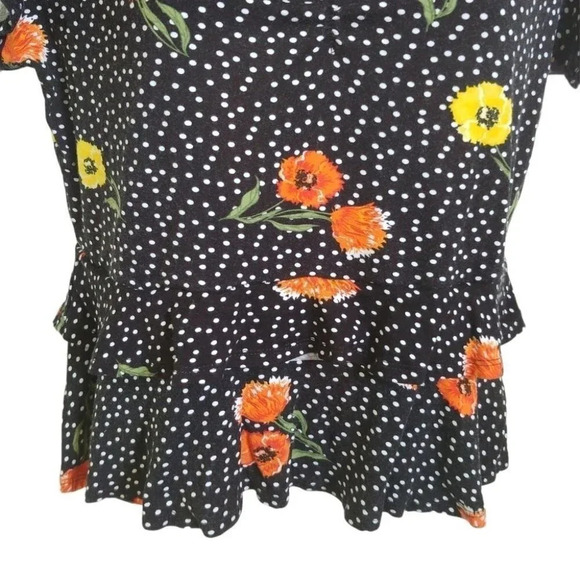 Poison Ivy Scoop V-Neck Floral/Polka Dot Shirt, S - Picture 4 of 6